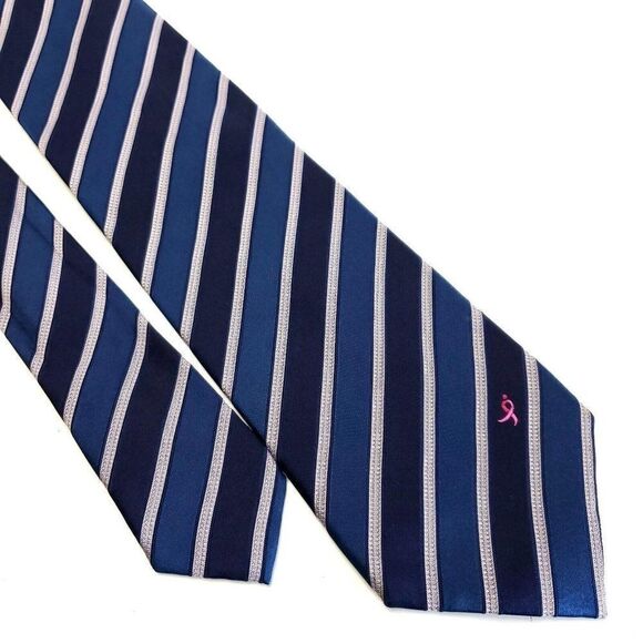 Knots For Hope Breast‎ Cancer Blue Woven Striped Silk Tie - Picture 1 of 6